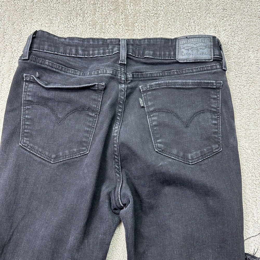 Levis 711 Jeans Women Black Distressed Skinny Slim Mid-Rise Denim Pants Size 30 - Picture 9 of 12